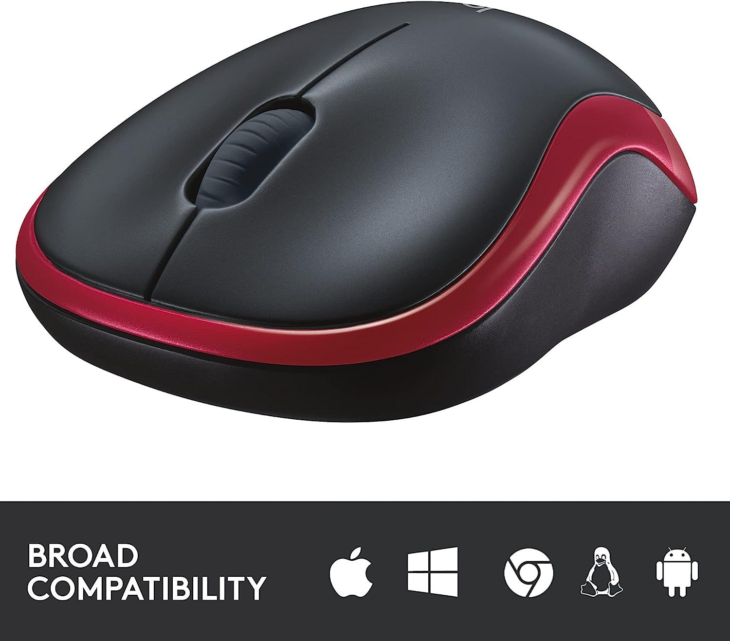 Wireless Mouse, 2.4GHz with USB Mini Receiver, 12-Month Battery Life, 1000 DPI Optical Tracking, Ambidextrous, Compatible with PC, Mac, Laptop - Red